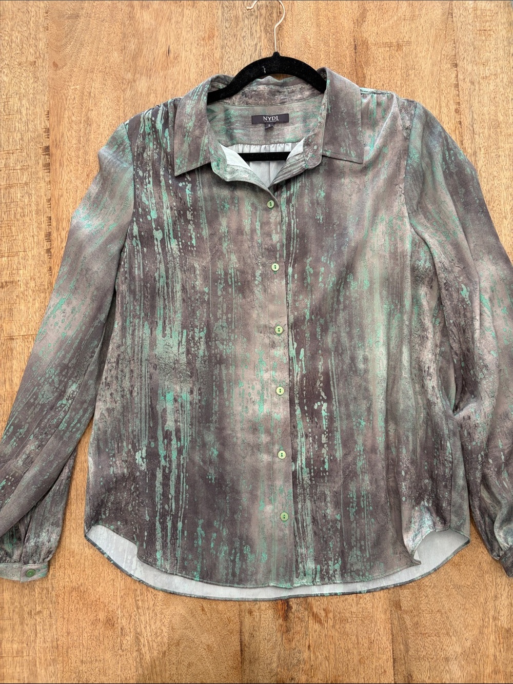 NYDJ Womens Gray Mint Abstract Print Button Down Blouse Long Sleeve